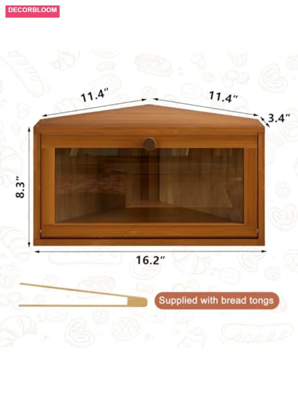 Corner Bamboo Bread Box with Magnetic Lock, Large Capacity Kitchen Countertop